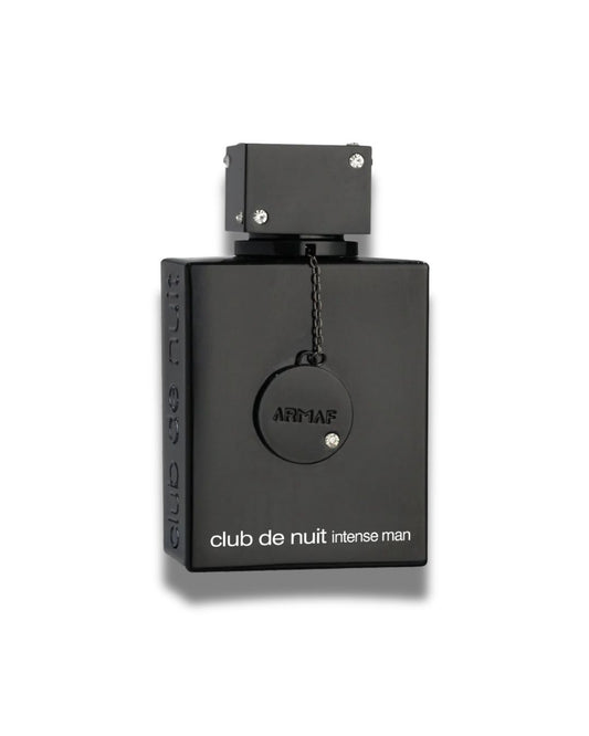 Bottle of Club de Nuit Intense by Armaf Eau de Parfum for men, a bold and long-lasting fragrance with citrus, spicy, and smoky woody accords.