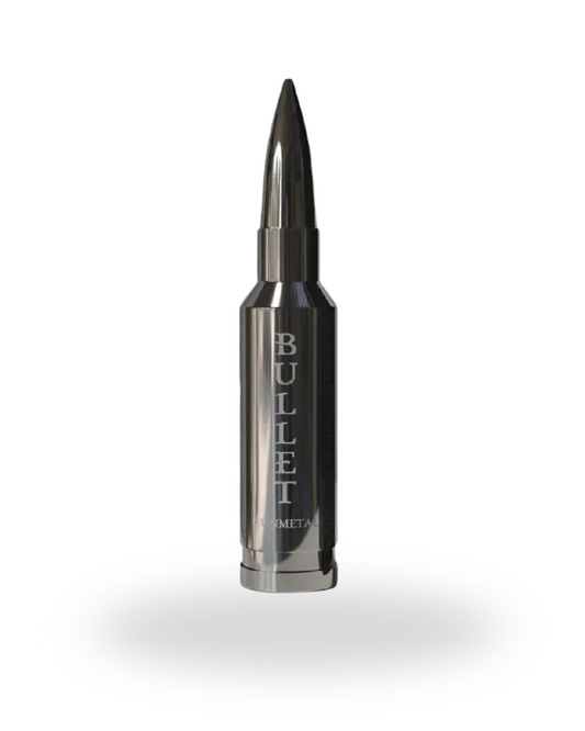 Bottle of Bullet Gunmetal by Bharara Eau de Parfum – a bold masculine fragrance with smoky woods and spicy undertones.