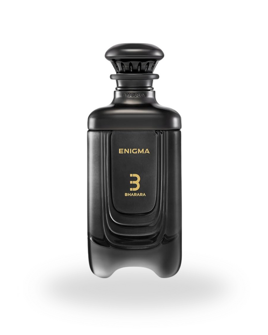 Bottle of Enigma by Bharara Eau de Parfum – a bold, long-lasting men’s fragrance with citrus, spice, and woody notes.
