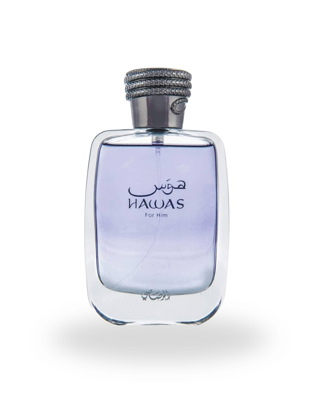 Bottle of Rasasi Hawas For Him Eau de Parfum, a fresh aquatic fragrance with citrus, musk, and amber notes for men.