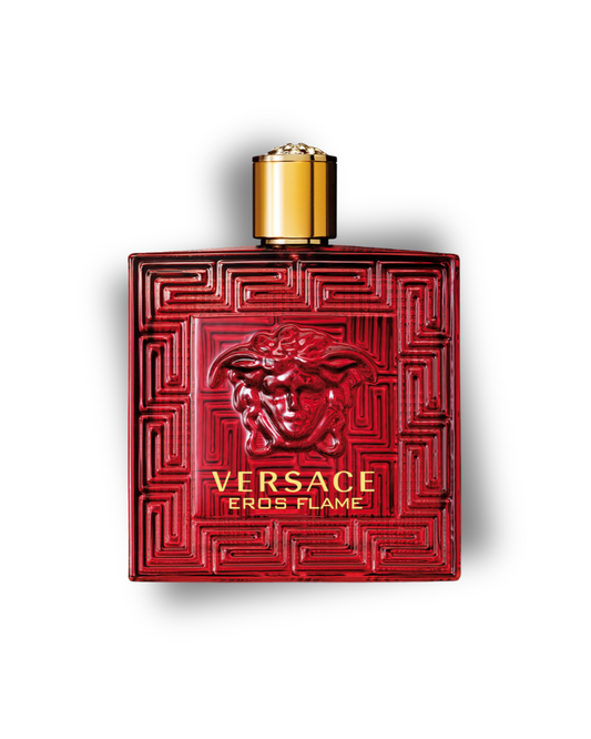 Versace Eros Flame perfume bottle on a white background